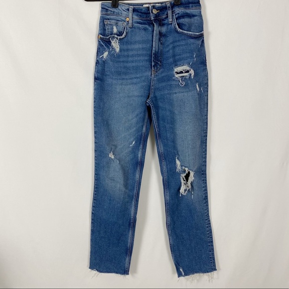 Free People High Waisted Slim Straight Leg Distressed Denim Jeans - Picture 4 of 12